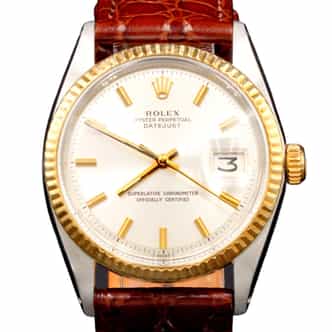Mens Rolex Two-Tone Datejust 1601 Watch with Silver Dial (SKU 1601FPBRAMT)