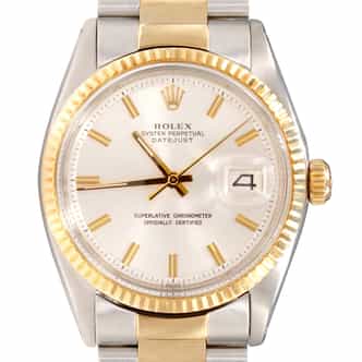 Mens Rolex 2Tone Yellow Gold and Stainless Steel Datejust Watch with Silver Dial 1601 (SKU 1601FPOAMT)