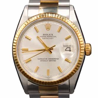 Mens Rolex Two-Tone Yellow Gold/ Stainless Steel Datejust Watch Silver Dial 1601 (SKU 1601FPOAMT)