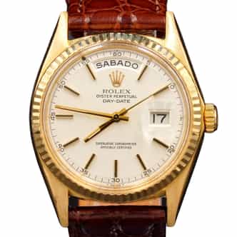 Mens Rolex 18K Gold Day-Date Watch with Silver Dial 1803 (SKU 1636239FPAMT)