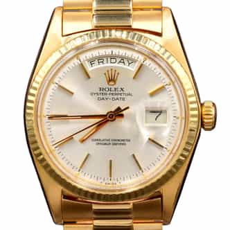 Mens Rolex 18K Gold Day-Date President Watch Silver Dial 1803 (SKU 3259293FPAMT)