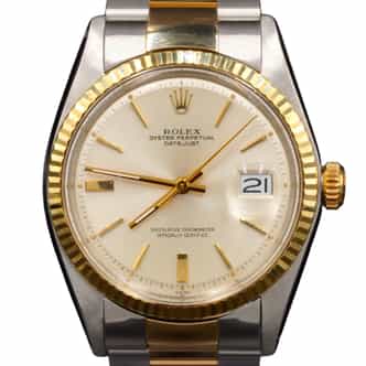 Mens Rolex Two-Tone Yellow Gold/ Stainless Steel Datejust Watch Silver Dial 1601 (SKU 3648861FPOAMT)