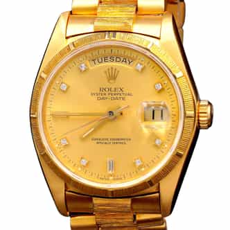 Mens Rolex 18K Gold Day-Date President Bark Finish Watch 18078 Diamond Dial (SKU 6588780AMT)