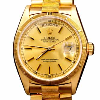 Mens Rolex 18K Yellow Gold Day-Date President Watch Ref. 18078 Bark Finish (SKU 6588780BAMT)