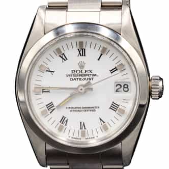 MidSize 31mm Rolex Stainless Steel Datejust Watch White Roman Dial 6824 (SKU 7389682RAMT)