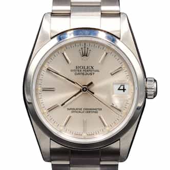 Mid-Size Rolex Datejust Stainless Steel Watch with Silver Dial 78240 (SKU A978932SAMT)