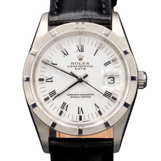 Mens Rolex Stainless Steel Date Watch White Roman Dial 15210 (SKU X615393BLAMT)