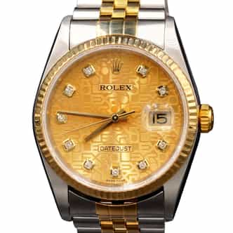 Mens Rolex Two-Tone Datejust Watch 16233 with Factory Gold Anniversary Diamond Dial (SKU Y296523AMT)