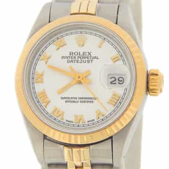 Ladies Rolex Two-Tone 18K/SS Datejust Watch 69173 with Rolex Jubilee Band and White Roman Dial (SKU BB69173FPWAMT)