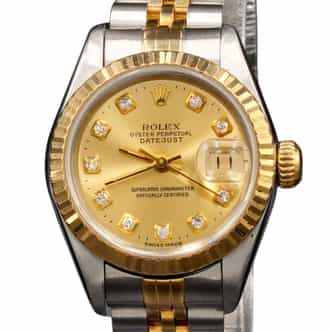 Ladies Rolex Two-Tone 18K/SS Datejust Watch Champagne Diamond Dial 69173 (SKU 6917GCDAMT)