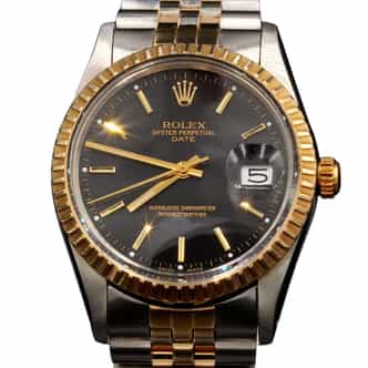 Mens Rolex Two-Tone Date Watch Black Stick Dial 15053 (SKU 7197535BLAMT)