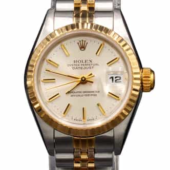 Ladies Rolex Two-Tone 18K/SS Datejust Watch Silver Dial 69173 (SKU 9228948AMT)