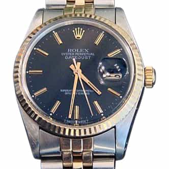 Mens Rolex Two-Tone Datejust 16013 Watch with Black Dial (SKU B851MT)