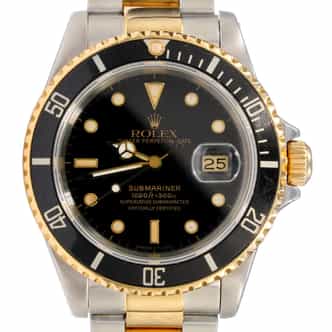 Mens 1990s Rolex 2Tone Submariner Watch Black Dial 16613 (SKU L422441AMT)