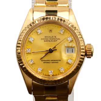 Ladies Rolex 18K Yellow Gold Datejust Watch Gold Champagne Diamond Dial 6917 (SKU 4193695AMT)