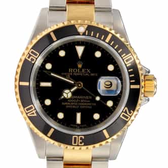 Mens Rolex Two-Tone Submariner 16613T Watch with Black Dial & Bezel - Mid 2000s (SKU F635719AMT)
