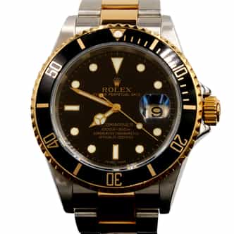 Mens Rolex Two-Tone Submariner 16613T Watch with Black Dial & Bezel - Mid 2000s (SKU F635719AMT)