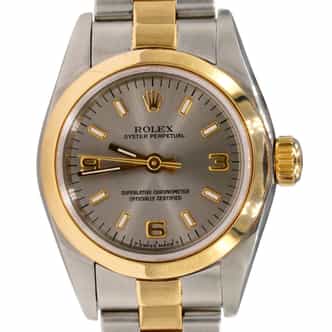 Ladies Rolex Two-Tone 18K/SS Oyster Perpetual Watch Slate Gray Dial 67183 (SKU U222508AMT)