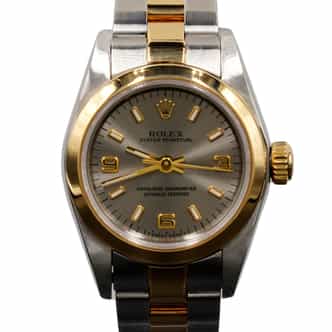 Ladies Rolex Two-Tone 18K/SS Oyster Perpetual Watch Slate Gray Dial 67183 (SKU U222508AMT)