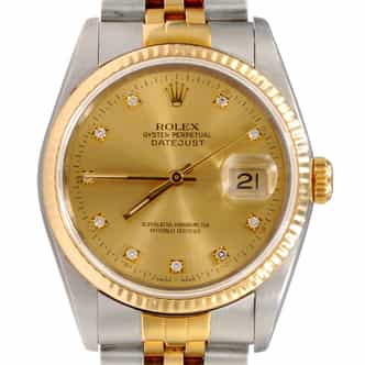 Mens Rolex Two-Tone Datejust Watch Factory Gold Diamond Dial 16233 (SKU X199098AMT)