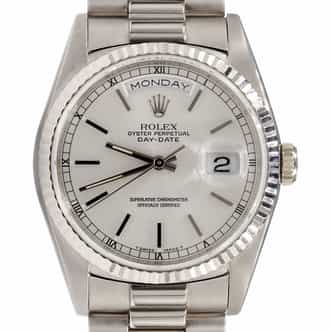 Mens Rolex 18K Gold Day-Date Watch President Silver Dial 18239 (SKU W843116AMT)