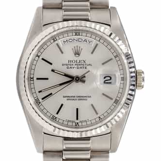 Mens Rolex 18K Gold Day-Date Watch President Silver Dial 18239 (SKU W843116AMT)