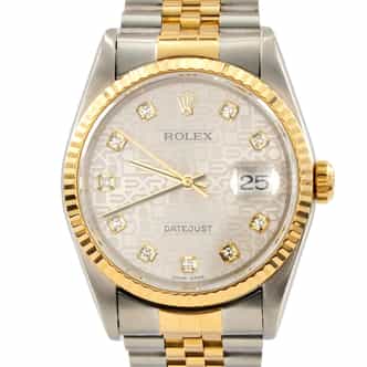 Mens Rolex 2Tone Datejust 16233 Watch Factory Silver Anniversary Diamond Dial (SKU S705605AMT)