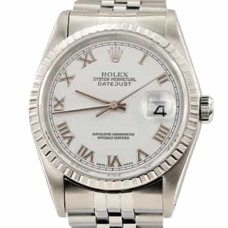 Mens Rolex Stainless Steel Datejust Watch with White Roman Dial 16220 (SKU X201229AMT)