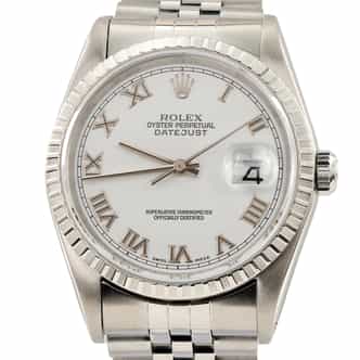 Mens Rolex Stainless Steel Datejust Watch with White Roman Dial 16220 (SKU X201229AMT)