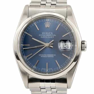 Mens Rolex Stainless Steel Datejust Watch Blue Dial Jubilee Band 16200 (SKU Y488194AMT)