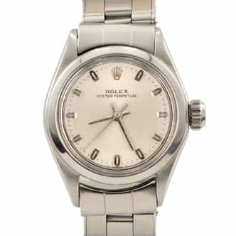 Ladies Rolex Stainless Steel Oyster Perpetual Watch Silver Dial Rivet Band 6618 (SKU 2658949AMT)