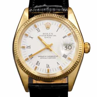 Mens Vintage Rolex 14K Yellow Gold Date 1503 Watch with White Roman Dial (SKU 150314KBLAMT)