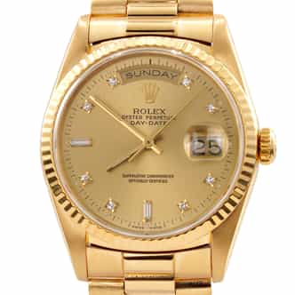 Mens Rolex 18K Gold Day-Date President Watch Champagne Diamond Dial 18238 (SKU L204248AMT)