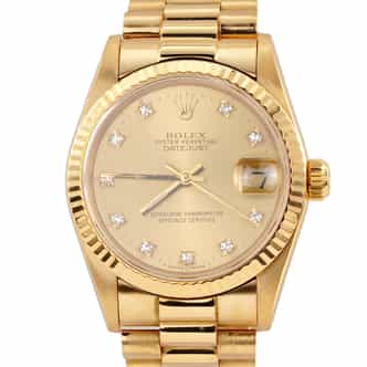 Mid-Size Ladies Rolex 18K Yellow Gold Datejust 68278 Watch Gold Diamond Dial (SKU L414709AMT)