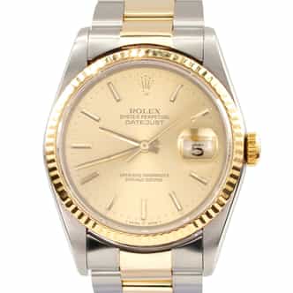 Mens Rolex Two-Tone Yellow Gold Stainless Steel Datejust Watch Gold Dial 16233 (SKU L936288AMT)