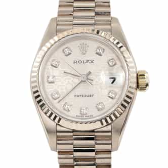 Ladies Rolex 18K White Gold Datejust President Watch 69179 Anniversary Diamond Dial (SKU W009304AMT)