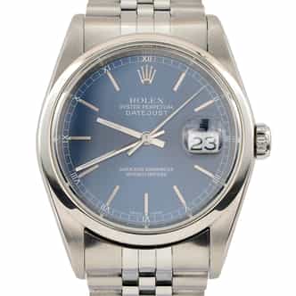 Mens Rolex Stainless Steel Datejust Watch Blue Dial Jubilee Band 16200 (SKU Y488194JAMT)