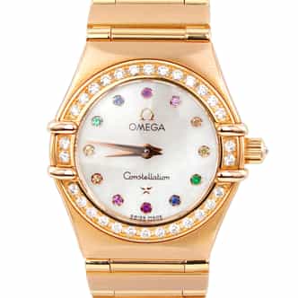 Ladies OMEGA Constellation Iris 18K Gold Diamond Watch White MOP Rainbow (SKU 11607900AMT)