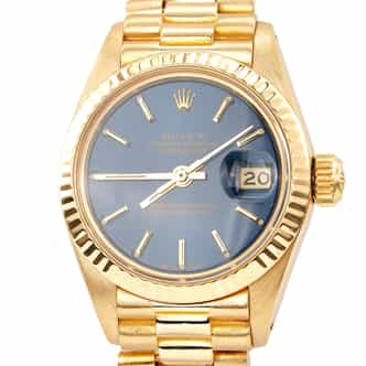 Ladies Rolex 18K Yellow Gold Datejust President Watch Model 6917 Blue Dial (SKU 6600212AMT)