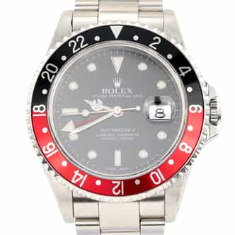 Mens Rolex Stainless Steel GMT Master II Black and Red Coke Bezel Black Dial 16710 (SKU A86995AMT)