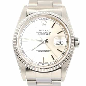 Mens Rolex Stainless Steel Datejust Watch Silver Stick Dial 16220 (SKU P504616SAMT)