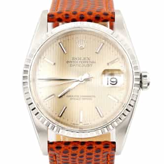 Mens Rolex Stainless Steel Datejust 16220 Watch with Silver Tapestry Dial (SKU T212292AMT)