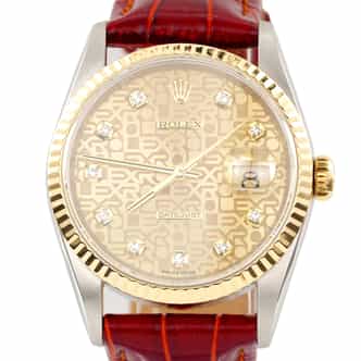 Mens Rolex Two-Tone 18K/SS Datejust Watch Gold Anniversary Diamond Dial 16233 (SKU W661509AMT)