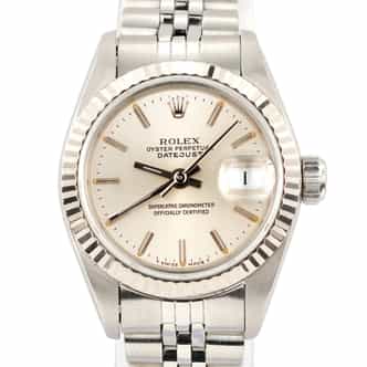 Ladies Rolex Stainless Steel and White Gold Datejust 69174 Watch with Silver Dial (SKU L443331AMT)