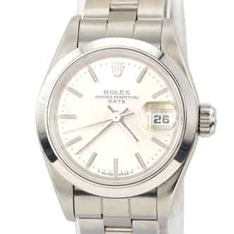 Ladies Rolex Stainless Steel Date Watch Silver Dial Oyster Band 69160 (SKU R979071AMT)