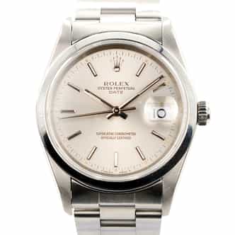 Mens Rolex Date Stainless Steel Watch Domed Bezel Oyster Band Silver Dial 15200 (SKU T648760SAMT)
