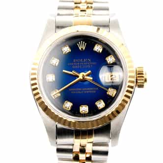 Ladies Rolex Two-Tone 18K/SS Datejust Watch Blue Vignette Diamond Dial 79173 (SKU Y926444AMT)