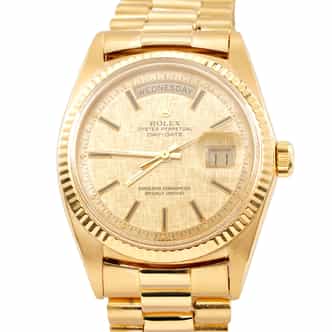 Mens Rolex 18K Gold Day-Date President Watch Gold Linen Dial 1803 (SKU 1908295PAMT)
