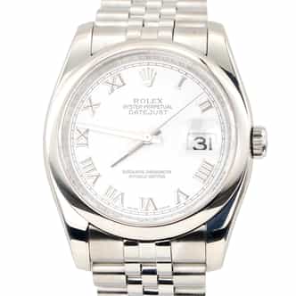 Mens Rolex Stainless Steel Datejust 116200 Watch White Roman Dial (SKU M820825AMT)