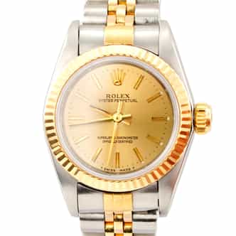 Ladies Rolex Two-Tone Oyster Perpetual 67193 Watch with Gold Champagne Dial (SKU T100754AMT)